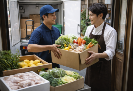 小ロット対応の業務用卸業者から配送される食材