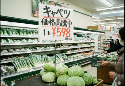 キャベツの価格高騰に悩む市場の様子
