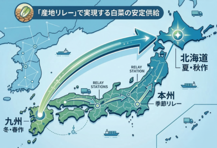 年間供給を支える「産地リレー」の仕組みイメージ