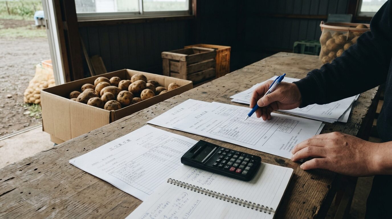 机に広げた三社分の見積書と電卓